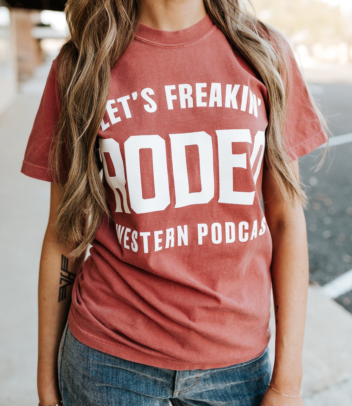 Western Podcast Tee Shirt | Faded Crimson