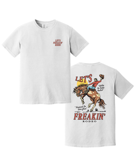 White "Let's Freakin' Rodeo" Bronc Graphic Tee