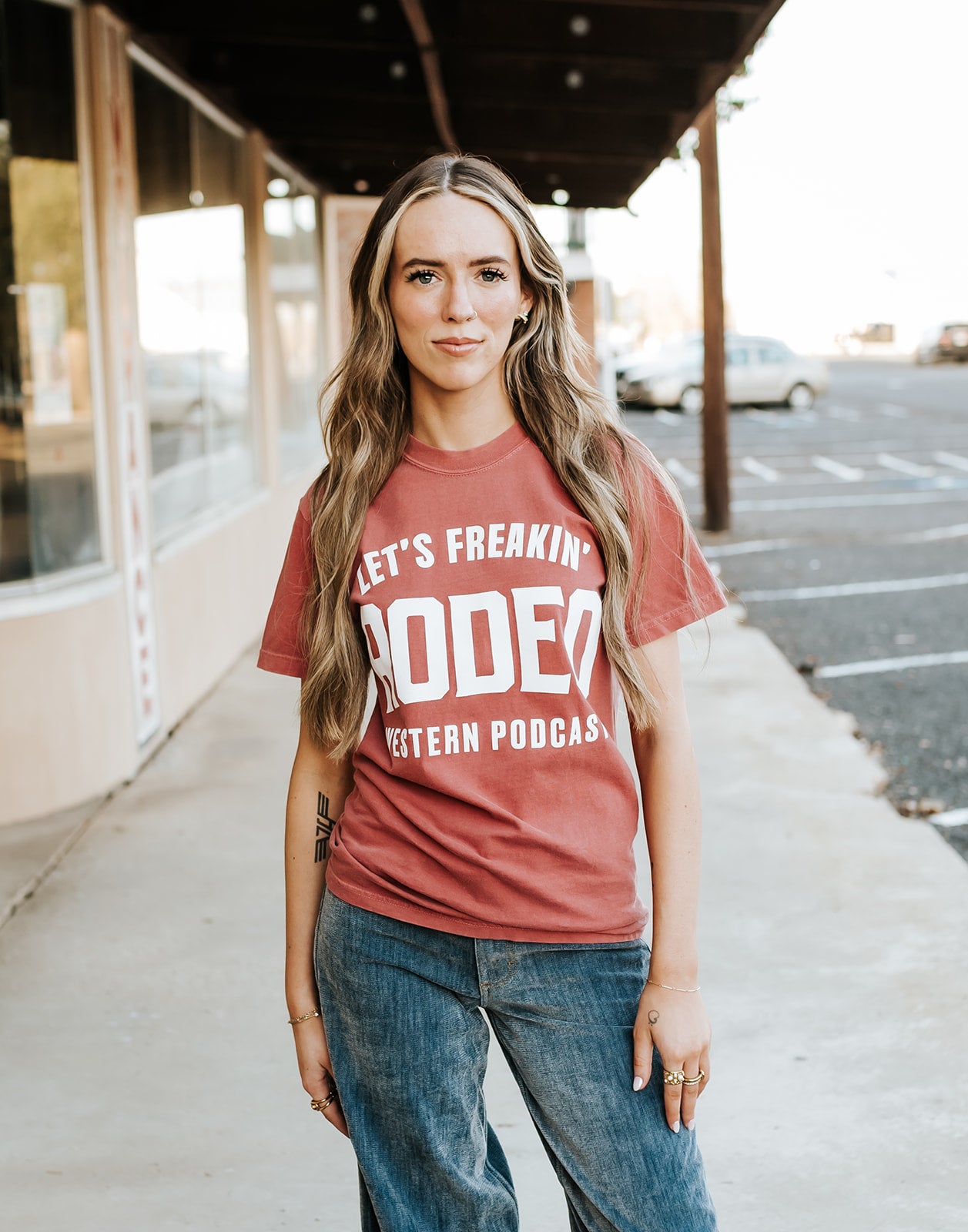 Western Podcast Tee Shirt | Faded Crimson