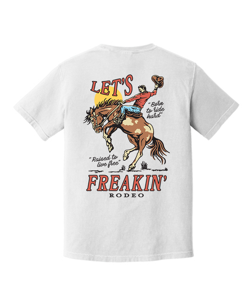 White "Let's Freakin' Rodeo" Bronc Graphic Tee