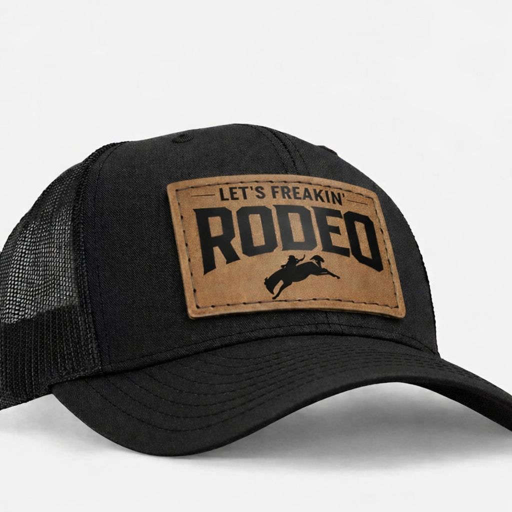 Classic Leather Patch Trucker Hat | Black – Let's Freakin' Rodeo