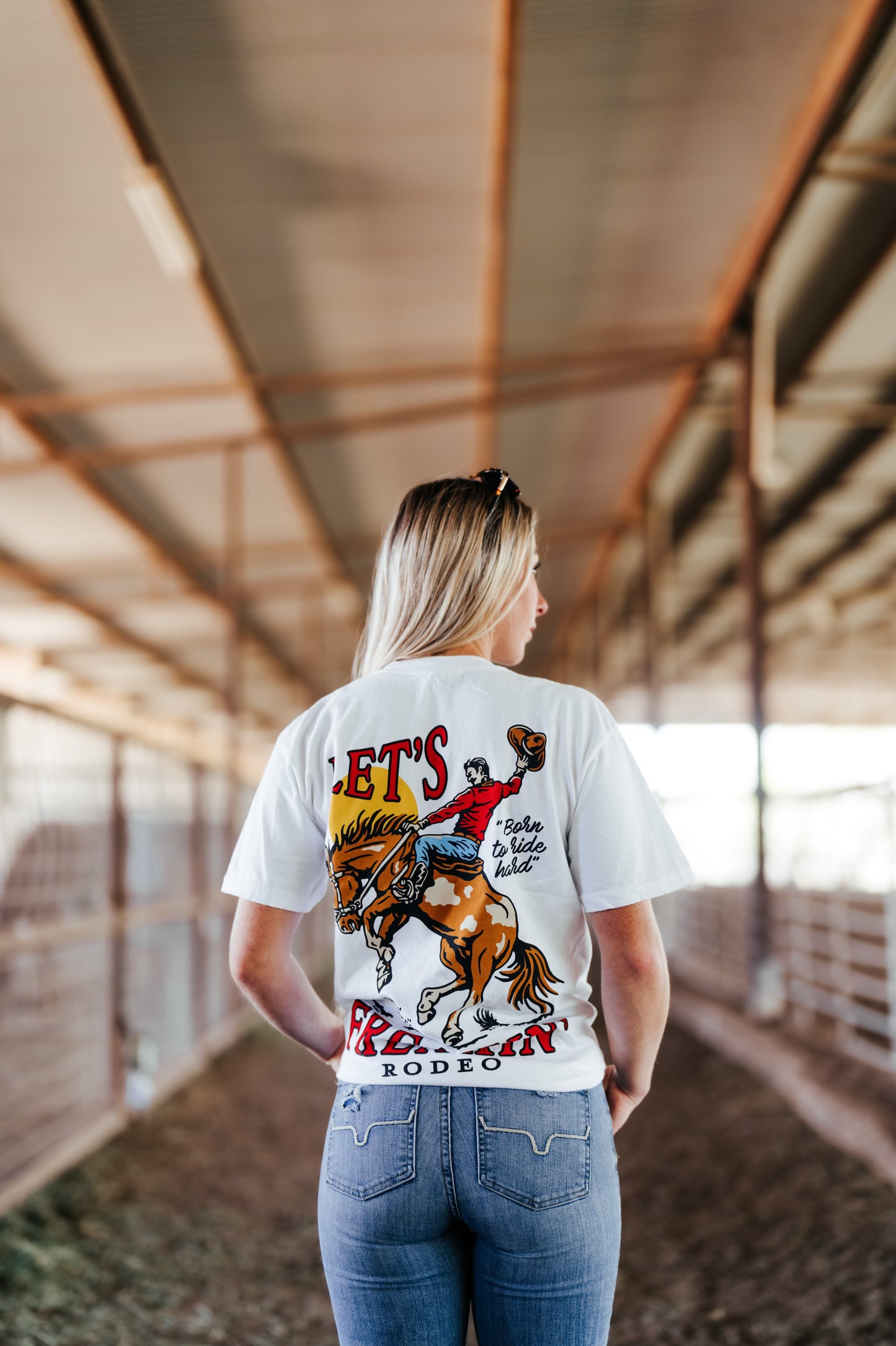 White "Let's Freakin' Rodeo" Bronc Graphic Tee