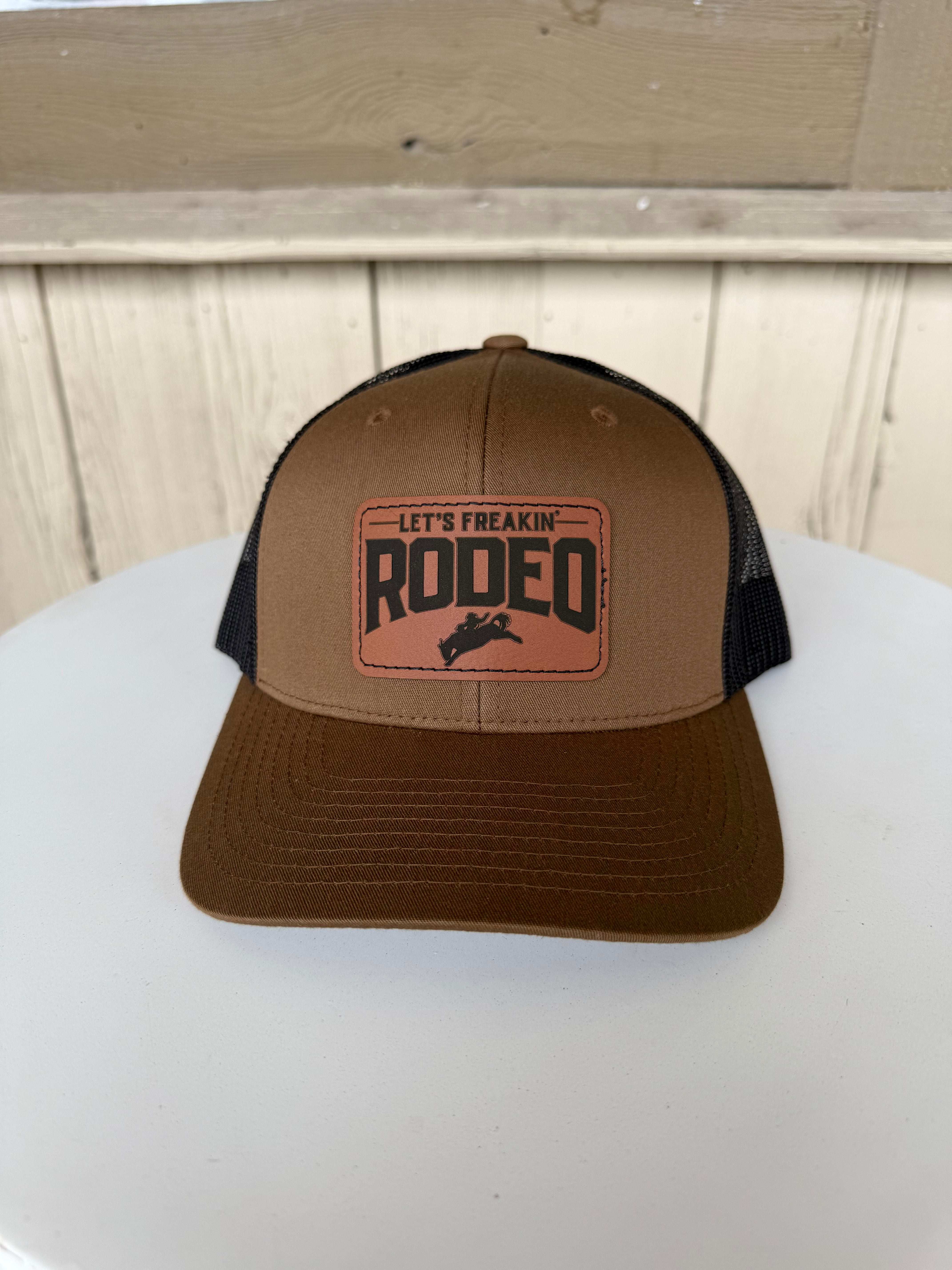 Classic Leather Patch Trucker Hat | Tan – Let's Freakin' Rodeo